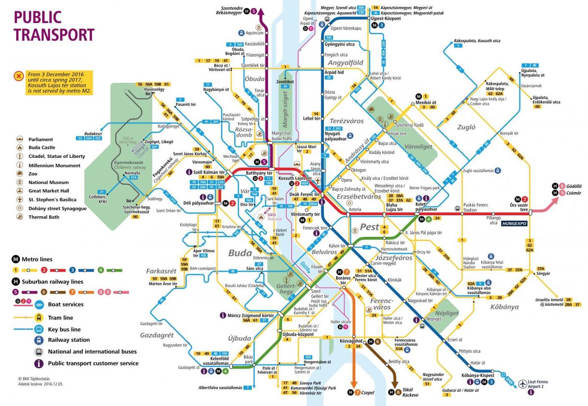 რუკა ბუდაპეშტის საზოგადოებრივი ტრანსპორტი
